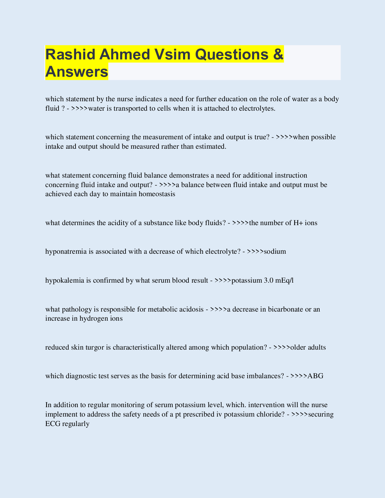 Rashid Ahmed Vsim Questions & Answers  | with 100% Correct Answers | Updated & Verified